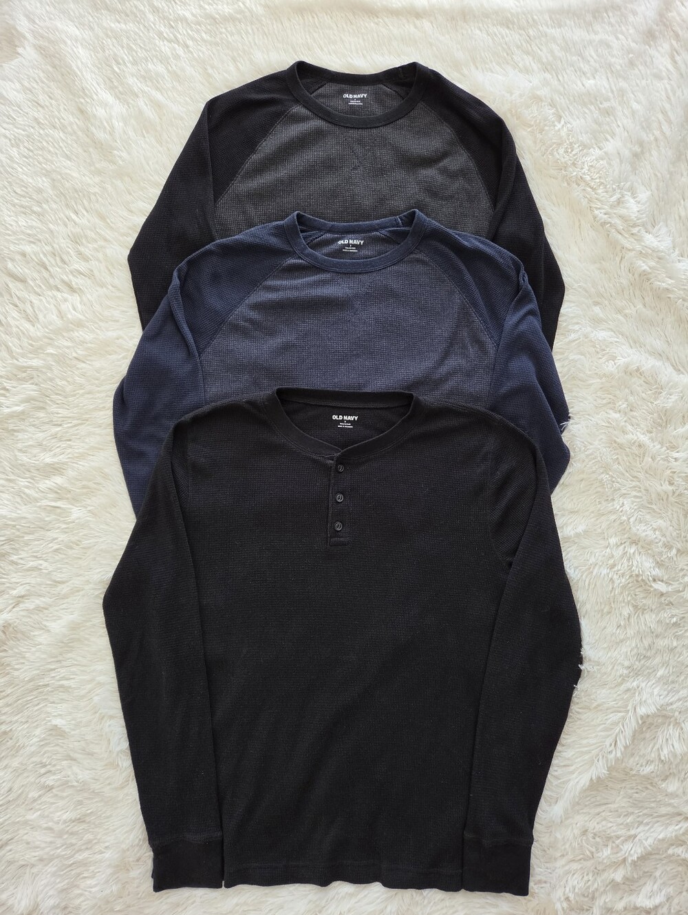 Old Navy Mens Bundle 3 Waffle Knit Long Sleeve Crew Neck Tops Size Small